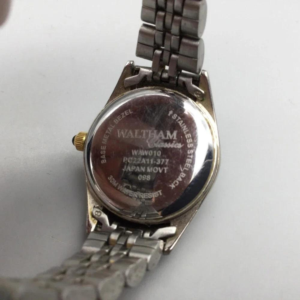 Waltham Womens Watch 24mm Blue Dial Two Tone Diamond Date New Battery 6